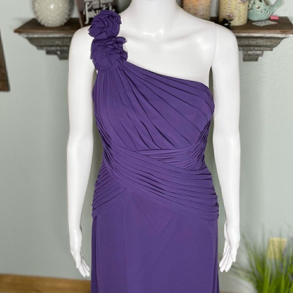 Davids Bridal Plum One Shoulder Chiffon Formal Bridesmaid Prom Dress Size 2 - Picture 6 of 15